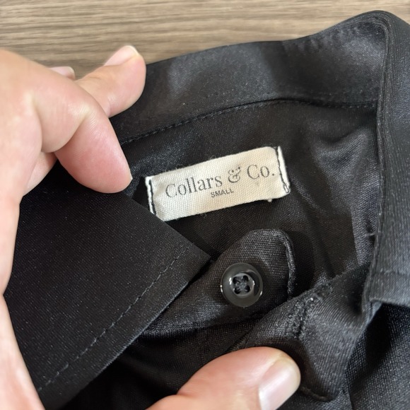 Collars & Co Polo Shirt Mens Small Black Dress Collar Performance Stretch Golf - Picture 2 of 6